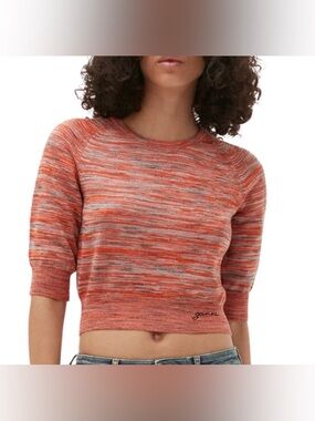 GANNI MERINO MOULINE CROPPED TOP IN VIBRANT ORANGE